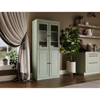 100% Solid Wood Pantry Cabinet with Frosted Glass Doors, Solid Doors, 2-Drawers and Adjustable Shelves