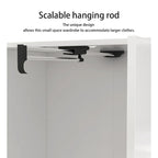 Wardrobe Clo Armoire wi/Mirror & Scalable Hanging Rod Space Saving