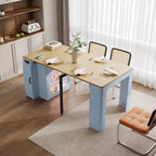 Whisen Extendable Dining Table, Mobile Rolling Island Table with 3 Removable Middle Leaves, Storage Cabinet