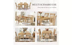 Zevemomo7-Piece Solid Wood Dining Table Set with 6 Upholstered Chairs,Space Saving Dinner Table&Chairs Set,for Dining Room, Kitchen,Natural Wood Color