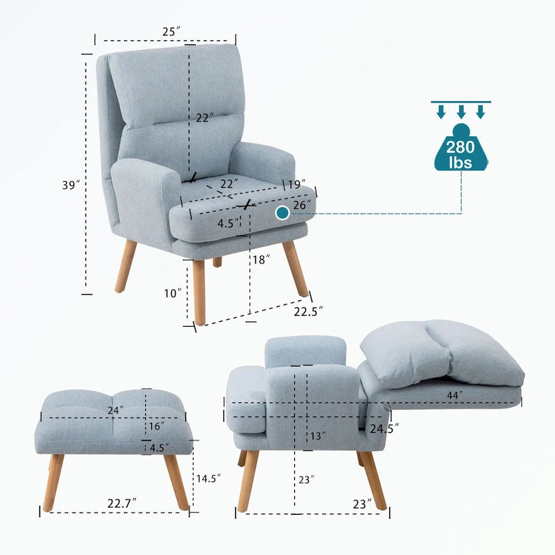 Accent Chair with Ottoman Set, with Adjustable Backrest