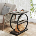 Narrow End Table with 3 Storage Shelves, Wood Side Table for Living Room