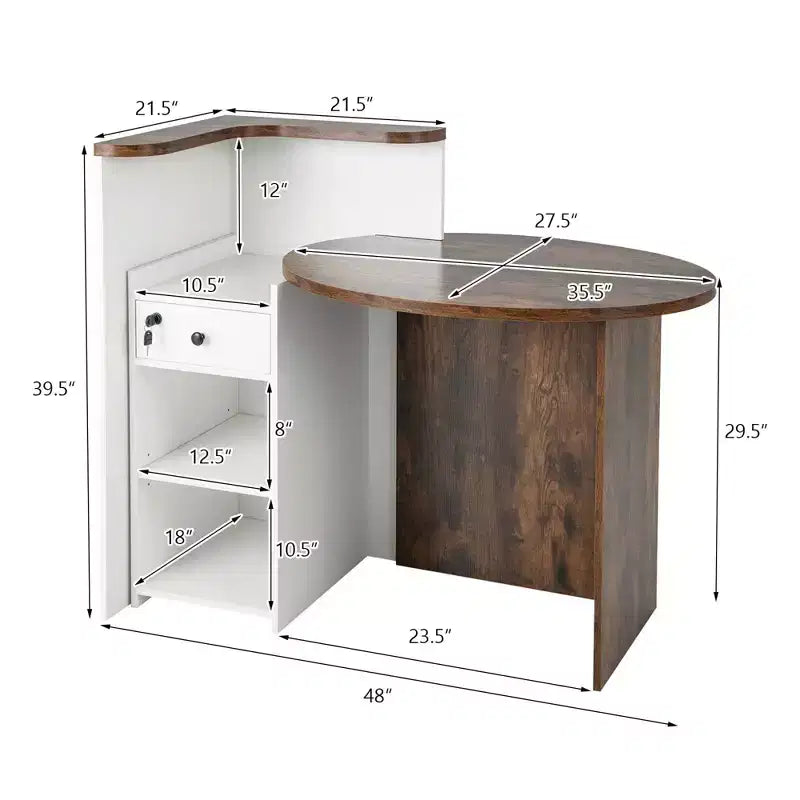 Costway Front Reception Counter Desk Checkout Office Desk with Open Shelf & Lockable Drawer White/Brown/Black