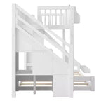 Twin over Full Bunk Bed with Slide, Shelves, Storage Staircase and Wardrobe for Kids Room