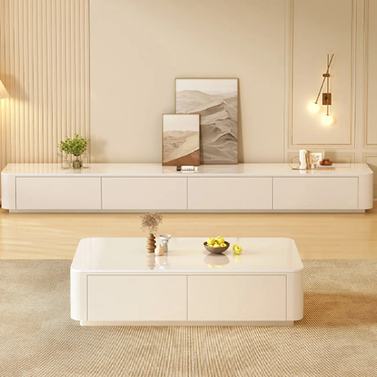 Modern Wooden TV Stand with Drawers and Cable Management