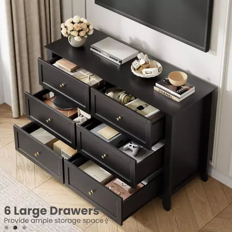 6 Drawer Dresser for Bedroom, Large Dresser with Deep Drawers & Metal Knobs, Modern Wooden Chests of Drawers for Entryway, Hallway