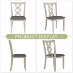 VECELO Rustic Wooden Dining Chairs, Rubber Wood Kitchen Chairs with Padded Seat & Elegant Hollowed Backrest, Gray