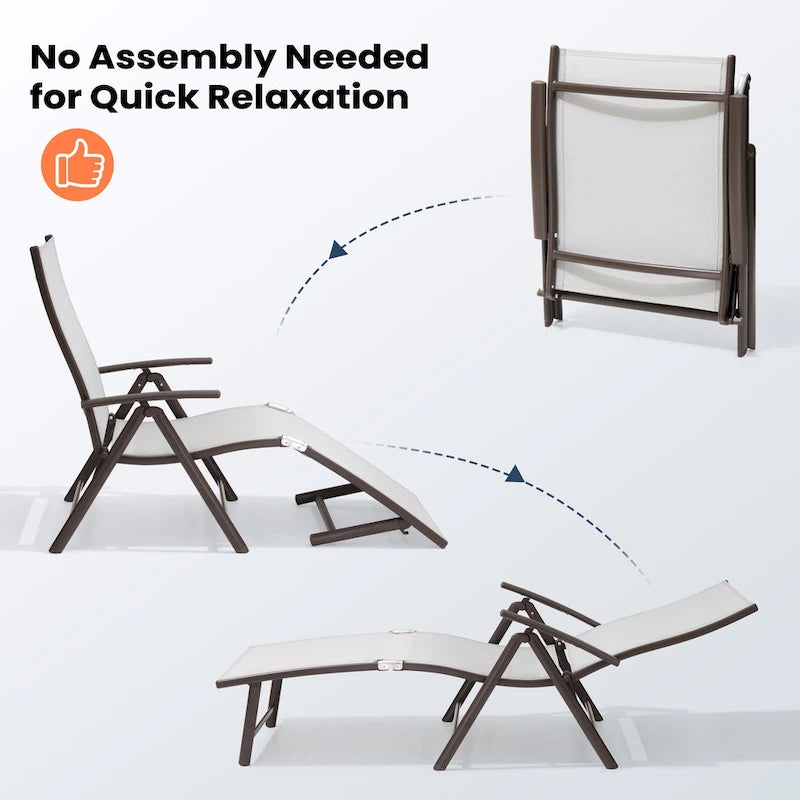 Pellebant 2PCS Adjustable Aluminum Patio Chaise Lounge Chair - N/A