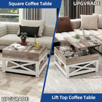 Moasis Farmhouse Square Lift Top Coffee Table with Storage Shelf for Living Room