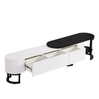 Modern Black White Retractable TV Stand with 3 Drawers and Metal Adjustable Legs for Living Room Bedroom