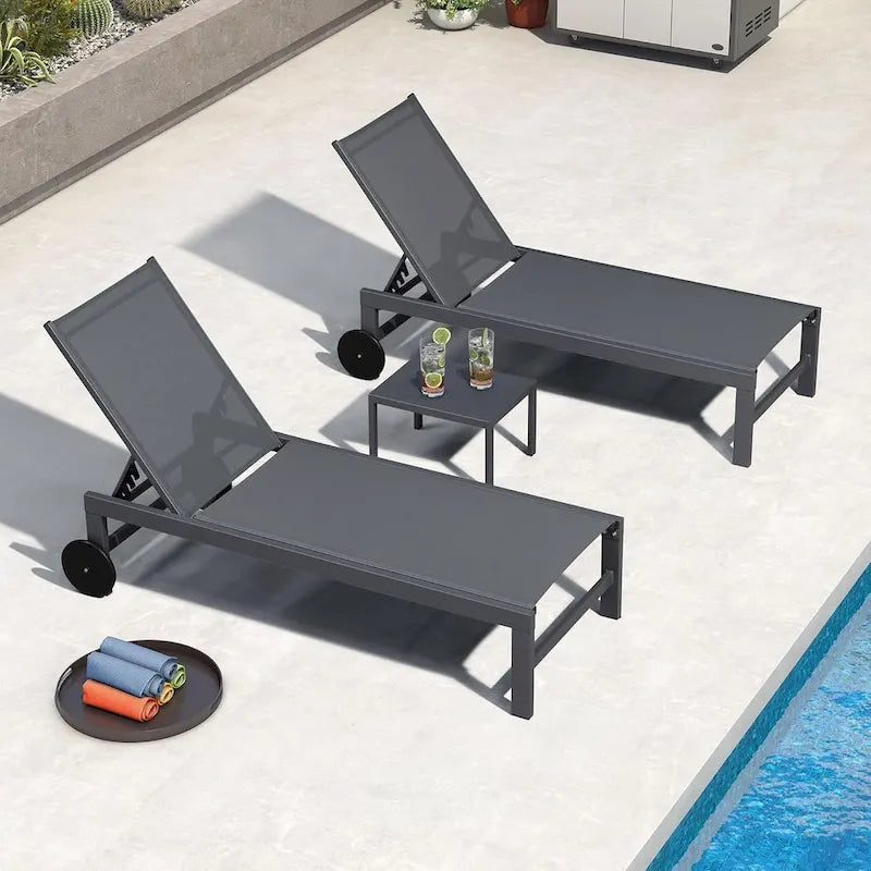 PURPLE LEAF Patio Chaise Lounge Set for 2 Outdoor Chaise Lounger Chair with Aluminum Frame