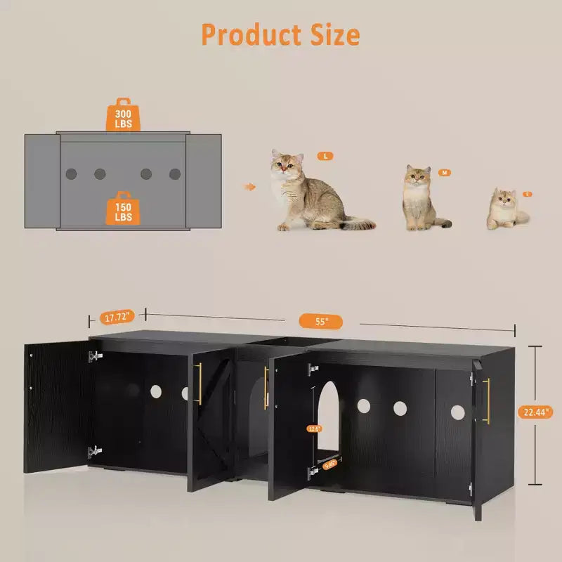 Cat Litter Box Enclosure, Large Cat Litter Cabinet, Double Enclosed Litter Box Furniture, Wooden Litter Box Cabinet, for Home, Living Room