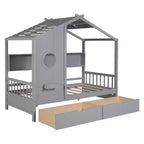 Whisen Twin Size House Bed & Kids Bed, Playhouse Bed with 2 Drawers, Storage Shelf