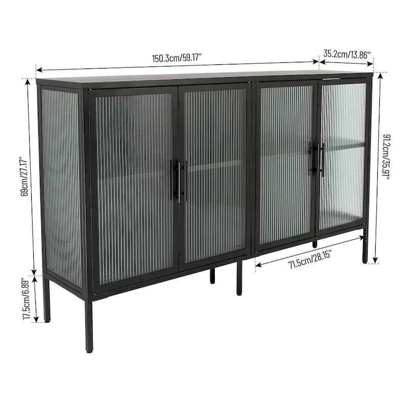 Metal Tempered Glass Cabinet with Adjustable Shelf