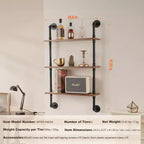 VEVOR Industrial Pipe Shelf, 3 Tier 24x7.87in, Wall-Mount Floating Rustic Wood Shelves Bracket Display Bookshelf, Storage Rack Sundries Holder,Black
