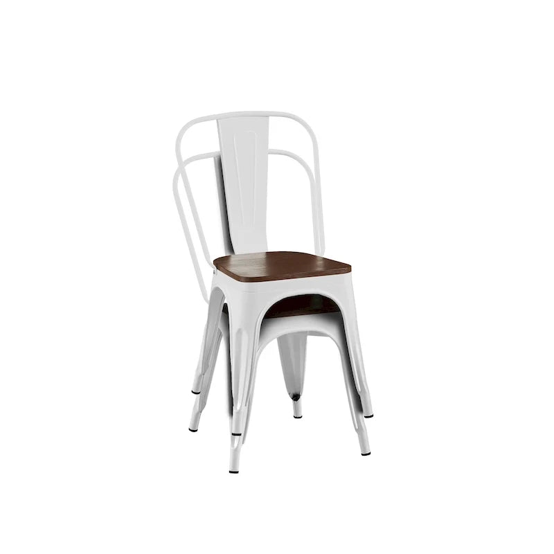 Wooden Seat Industrial Metal Stackable Dining Chair Set
