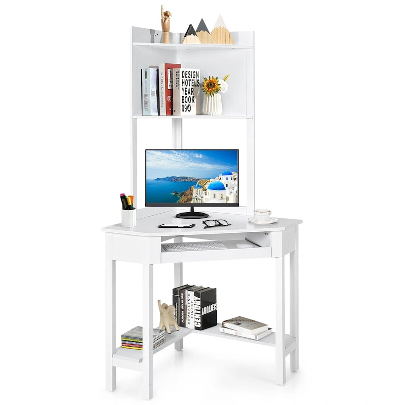 Corner Desk with Hutch Triangle Corner Computer Desk with Bookshelves