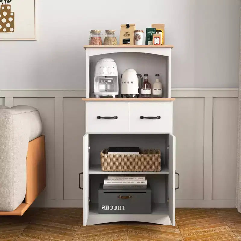 sumyeg Wooden Kitchen Pantry Storage Cabinet with Drawer and Microwave Shelf