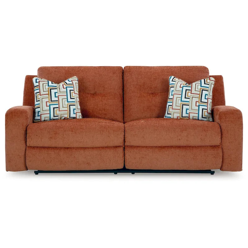 87 Manual Recliner Sofa with Tufted Back & 2 Accent Pillows | Spice Orange