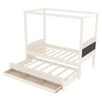Twin/Full Size Platform Bed with Trundle, Princess Wood Canopy Bed with 3 Drawers, Storage Bed with Upholstered Headboard for Bedroom