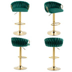 Set of 4 Bar Stool Adjustable Height Swivel Velvet Woven