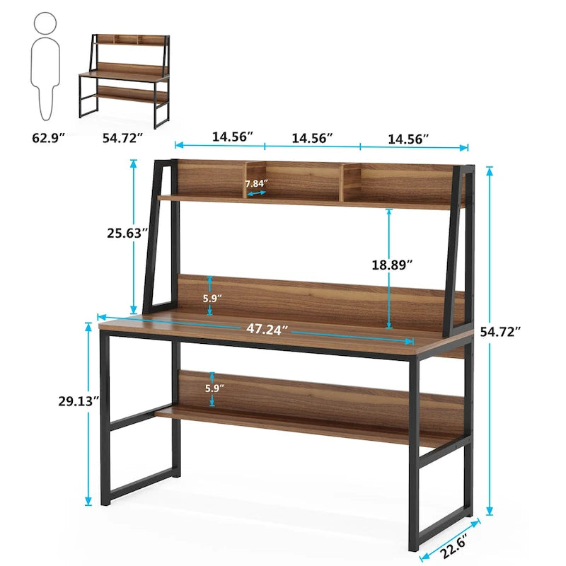47 Inch Modern Computer Desk with Hutch and Bookshelf