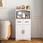 sumyeg Wooden Kitchen Pantry Storage Cabinet with Drawer and Microwave Shelf