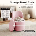 Swivel Vanity Chair with Storage, Upholstered Round Makeup Stool with Back, Soft Padded Barrel Accent Armchair for Bedroom & Living Room