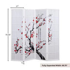Roundhill Furniture Japanese 4-Panel Screen Room Divider, Plum Blossom