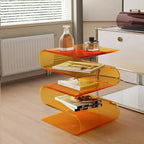 Contemporary Acrylic S-Shaped Side Table with Storage