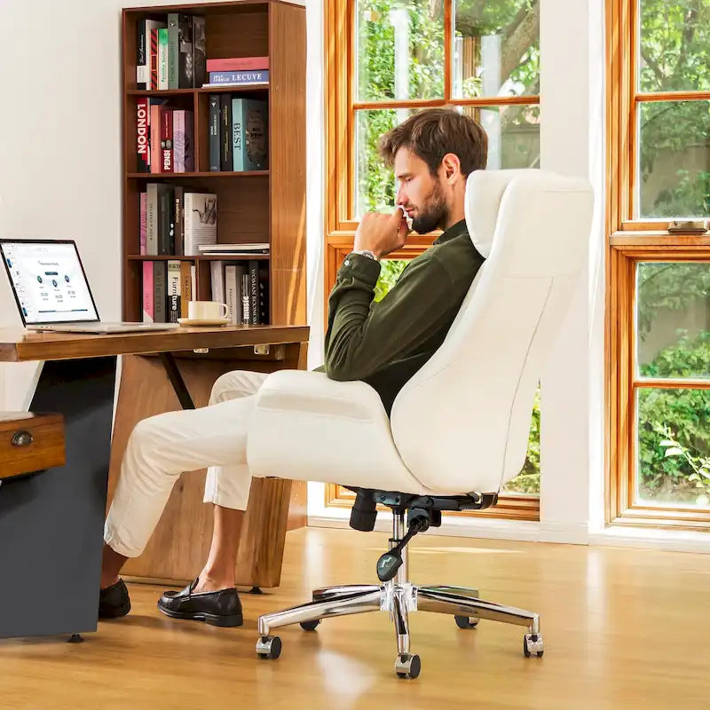 Glitzhome 48-inch Mid-century Adjustable Swivel Faux Leather Office Chair