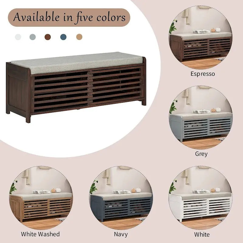 43.30 Solid Wood Storage Bench with Contemporary Distressed Blinds