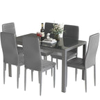 Grondin Modern Style 7-Piece Dining Room Table Set with Tempered Glass Tabletop and 6 PU Leather Upholstered Chairs