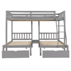 Full Over Twin & Twin Bunk Bed for 3, Wooden Triple Bunk Bed with 2 Storage Drawers, can be Divided into 3 Separate Beds