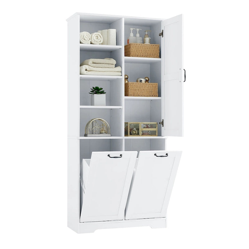 Bathroom Storage Cabinet with Drawers, Tilt-Out Laundry Hamper, Multiple Storage Space, Open Shelve, Adjustable Shelf