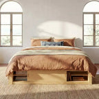 Whisen Queen Platform Bed Frame with 4 Storage Drawers and Footboard Storage