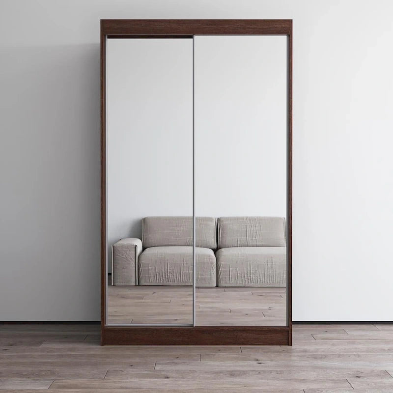 Mirrored 2-Door Wardrobe Armoire with High-Gloss Finish | 47 or 59 Wide