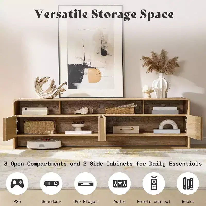 AMERLIFE 70 Modern TV Stand with Fluted Design & Storage Cabinets, for TVs up to 80, Wood Entertainment Center Media Console for Living Room