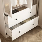 Wardrobe Clo Armoire wi/Mirror & Scalable Hanging Rod Space Saving