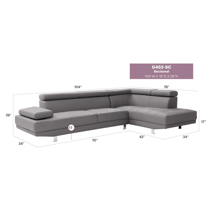 Riveredge 109 in. W 2-piece Faux Leather L Shape Sectional Sofa - 76L x 109W x 28H