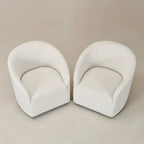 KINWELL 32 W Boucle Upholstered Swivel Barrel Armchair (Set of 2)