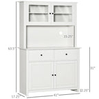 63.5 Kitchen Buffet w/ Hutch, 4 Shelves, Drawers, Framed Glass Doors