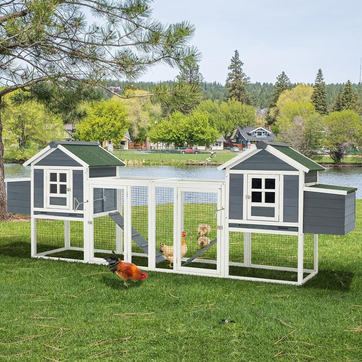AECOJOY 144 Large Chicken Coop w/ Run Wooden Hutch Poultry Cage House