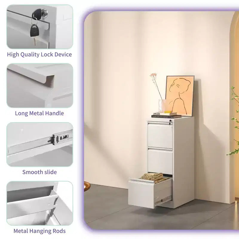 VIYET 52H 3-Drawer Metal Vertical File Cabinet with Lock,Steel Filing Cabinet for Home Office,Fits A4/Legal/Letter