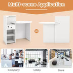 Costway Front Reception Counter Desk Checkout Office Desk with Open Shelf & Lockable Drawer White/Brown/Black