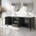 Vanity Art 72 Double Sink Bathroom Vanity Cabinet with Engineered Marble Top