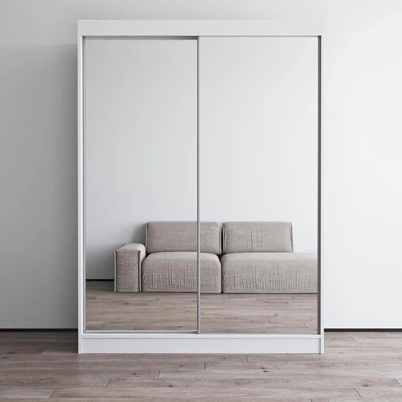 Mirrored 2-Door Wardrobe Armoire with High-Gloss Finish | 47 or 59 Wide