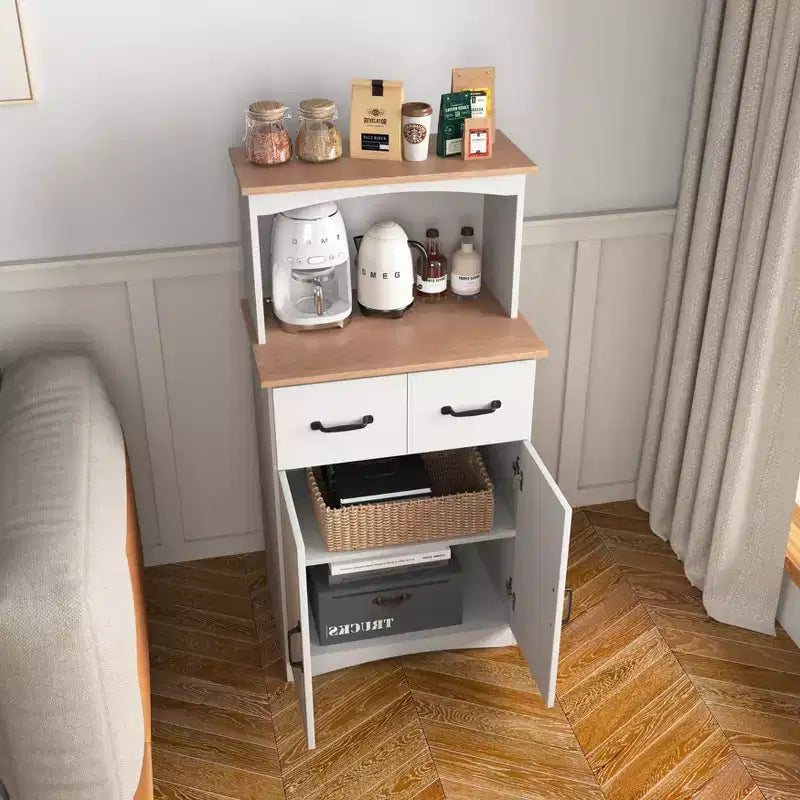 sumyeg Wooden Kitchen Pantry Storage Cabinet with Drawer and Microwave Shelf