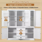 Whisen 73 Freestanding Wooden Kitchen Pantry Cabinet with Drawers and Adjustable Shelves for Storage and Organization in Dining Room or Kitchen