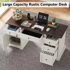 60 Farmhouse Executive Desk for Home Office - Wooden Writing Desk with Drawers, Cabinet Storage, Rustic Home Office Desk for Work Study